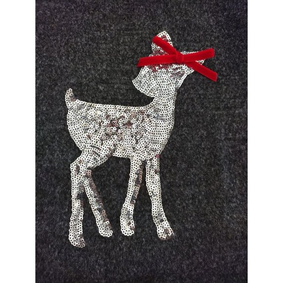 Girls' charcoal grey long-sleeved blouse with sequin deer detail, Size M(10/12) - Picture 5 of 10